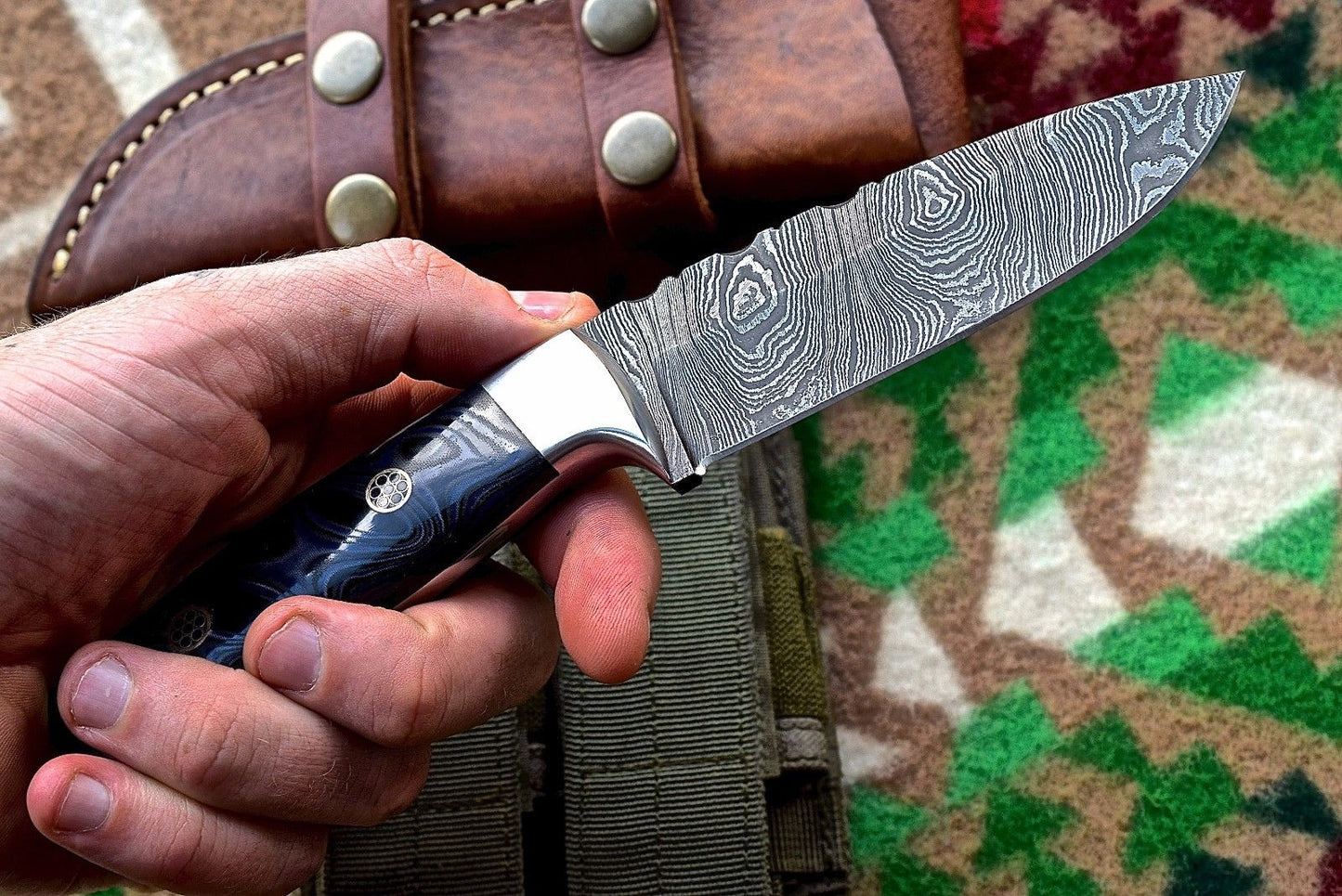 Custom Handmade Damascus Bushcraft Hunting Skinning Skinner Micarta Knife