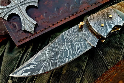 Custom Handmade Damascus Steel Folding Knife