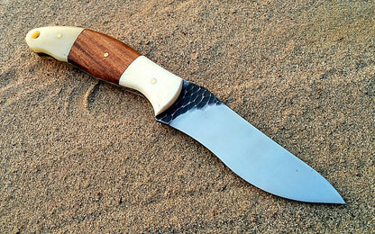 Custom Handmade Hunting Knife with Stone Texture Blade