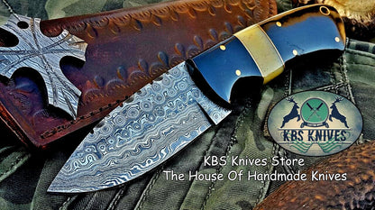 Custom Handmade Raindrop Damascus Steel Skinning Knife