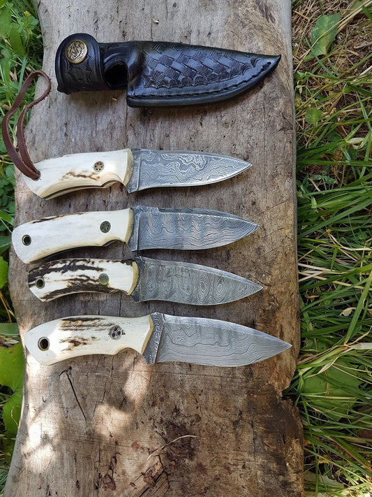 Custom Handmade Small Hunting Knife with Damascus Steel
