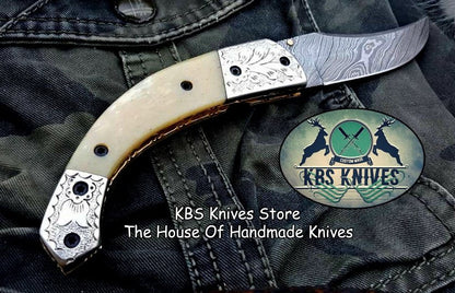 Custom Handmade Damascus Steel Folding Pocket Knife