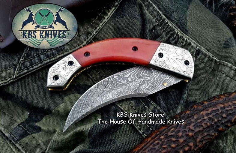 Custom Handmade Damascus Steel Folding Pocket Knife