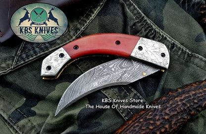 Custom Handmade Damascus Steel Folding Pocket Knife