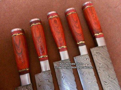Hand Made Damascus Kitchen Knives Set
