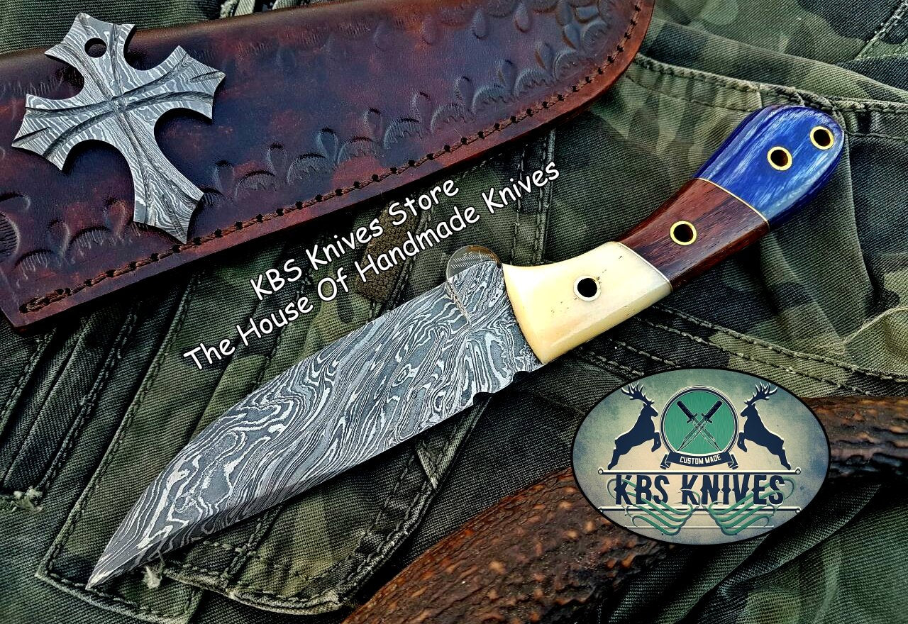 Custom Handmade Damascus Steel Hunting Skinning Knife