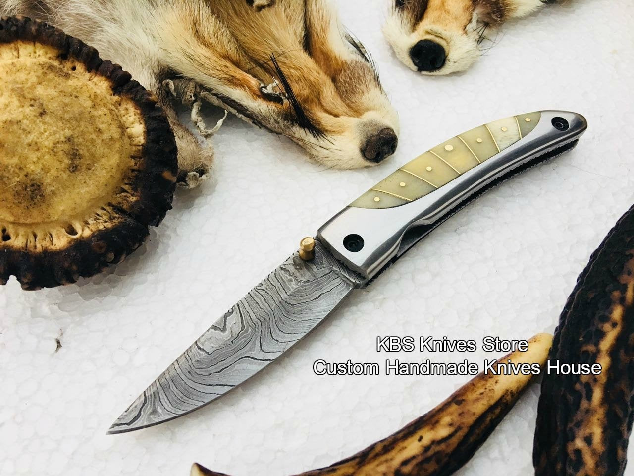 Custom Handmade Damascus Steel Blade Folding Pocket Knife