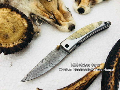 Custom Handmade Damascus Steel Blade Folding Pocket Knife
