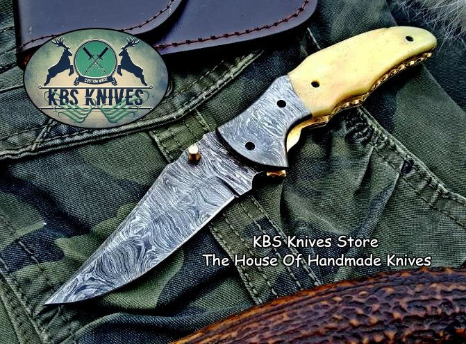 Custom Handmade Damascus Steel Folding Pocket Knife