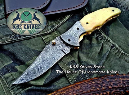 Custom Handmade Damascus Steel Folding Pocket Knife