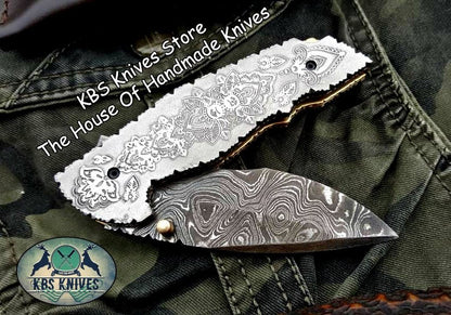Custom Handmade Damascus Steel Folding Pocket Knife