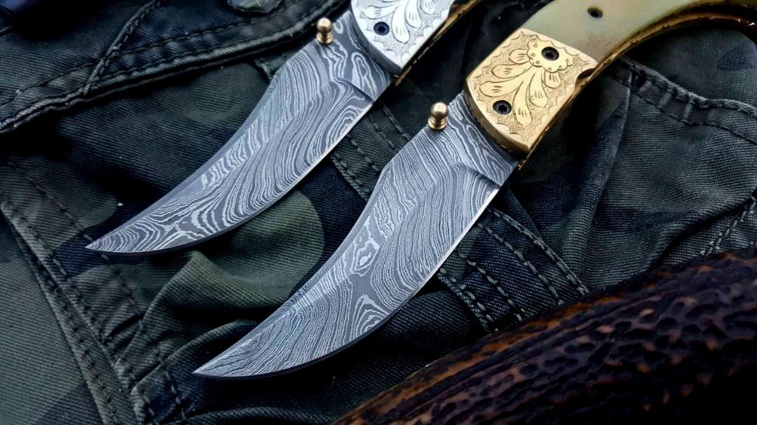 Custom Handmade Damascus Steel Folding Pocket Knives ( Deal )