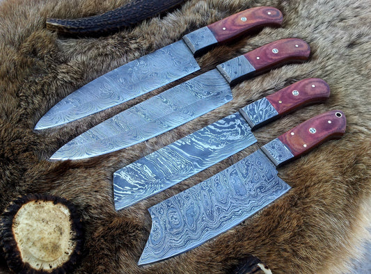 Damascus Hand Made Kitchen Knives Set