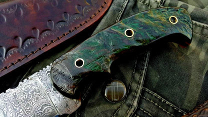 Custom Handmade Damascus Steel Hunting Skinning Camping Knife