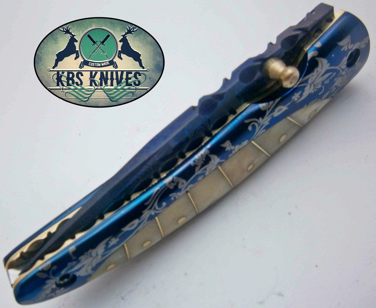 New Custom Handmade Patina-Color Damascus EDC Folding Knife