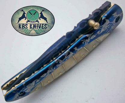 New Custom Handmade Patina-Color Damascus EDC Folding Knife