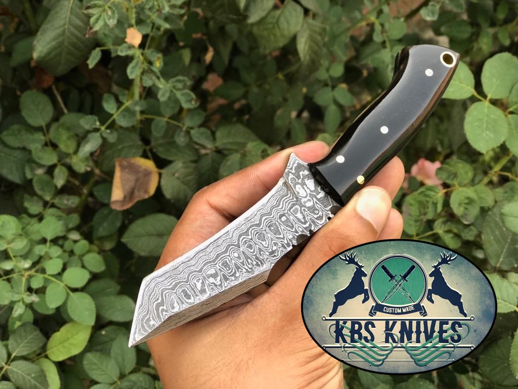 Beautiful Custom Handmade Damascus Steel EDC Tanto Blade Knife