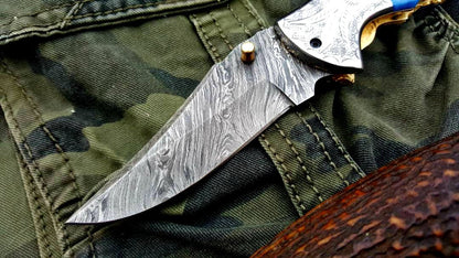 Custom Handmade Damascus Steel Folding Pocket Knife