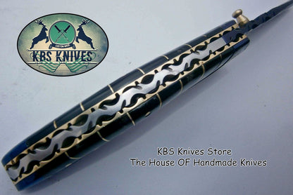 New Custom Handmade Patina-Color Damascus EDC Folding Knife