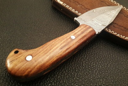 Custom Handmade Damascus Skinning Knife with Olive Wood Handle