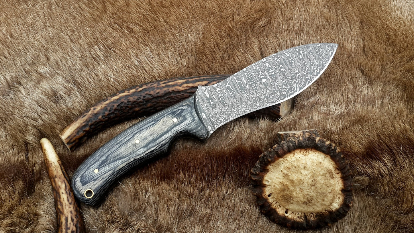 The Tactical Hunter: Custom Handmade Damascus Steel Tactical Hunting Knife | Exotic Wood Handle | 9 Inches | KBS Knives