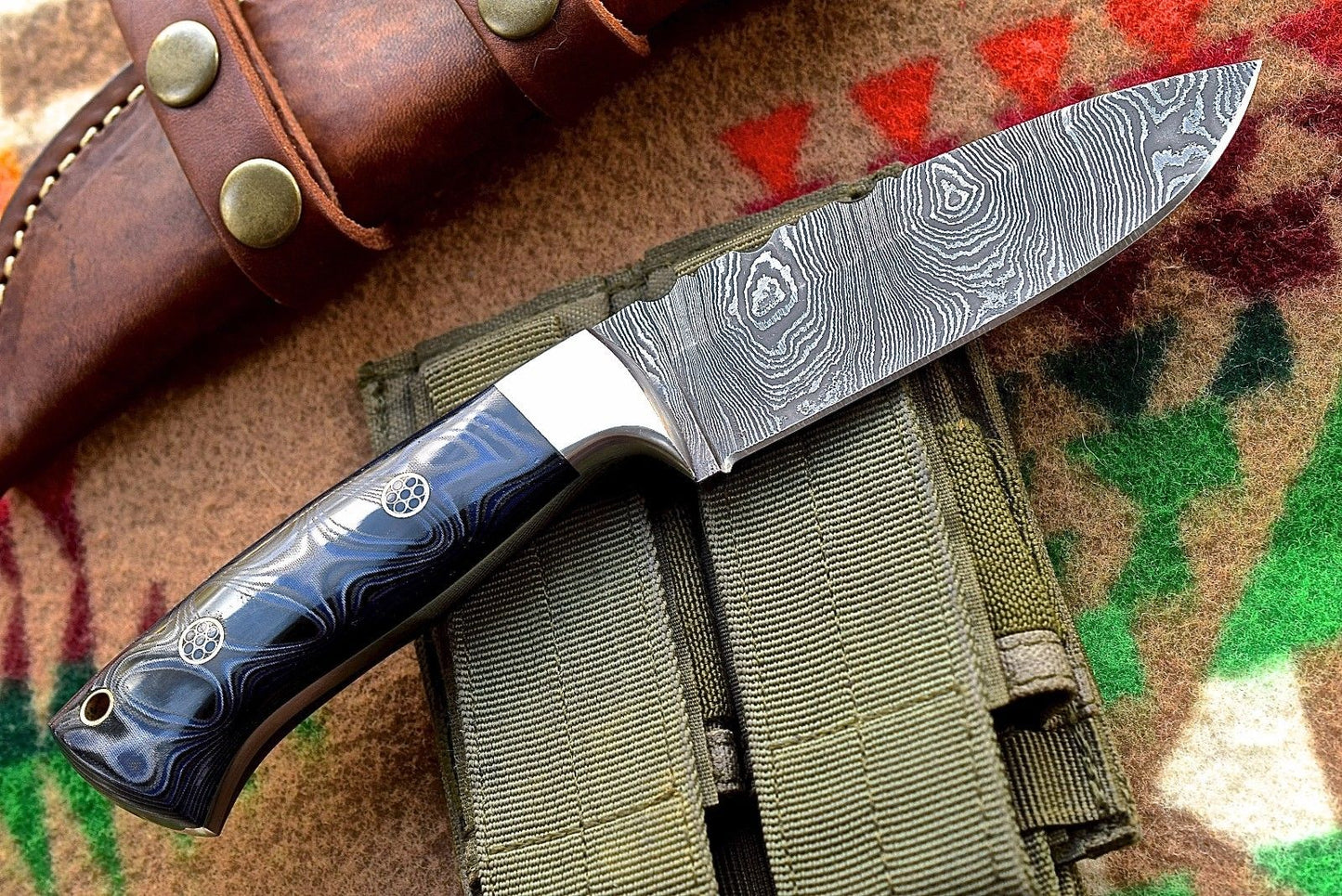 Custom Handmade Damascus Bushcraft Hunting Skinning Skinner Micarta Knife