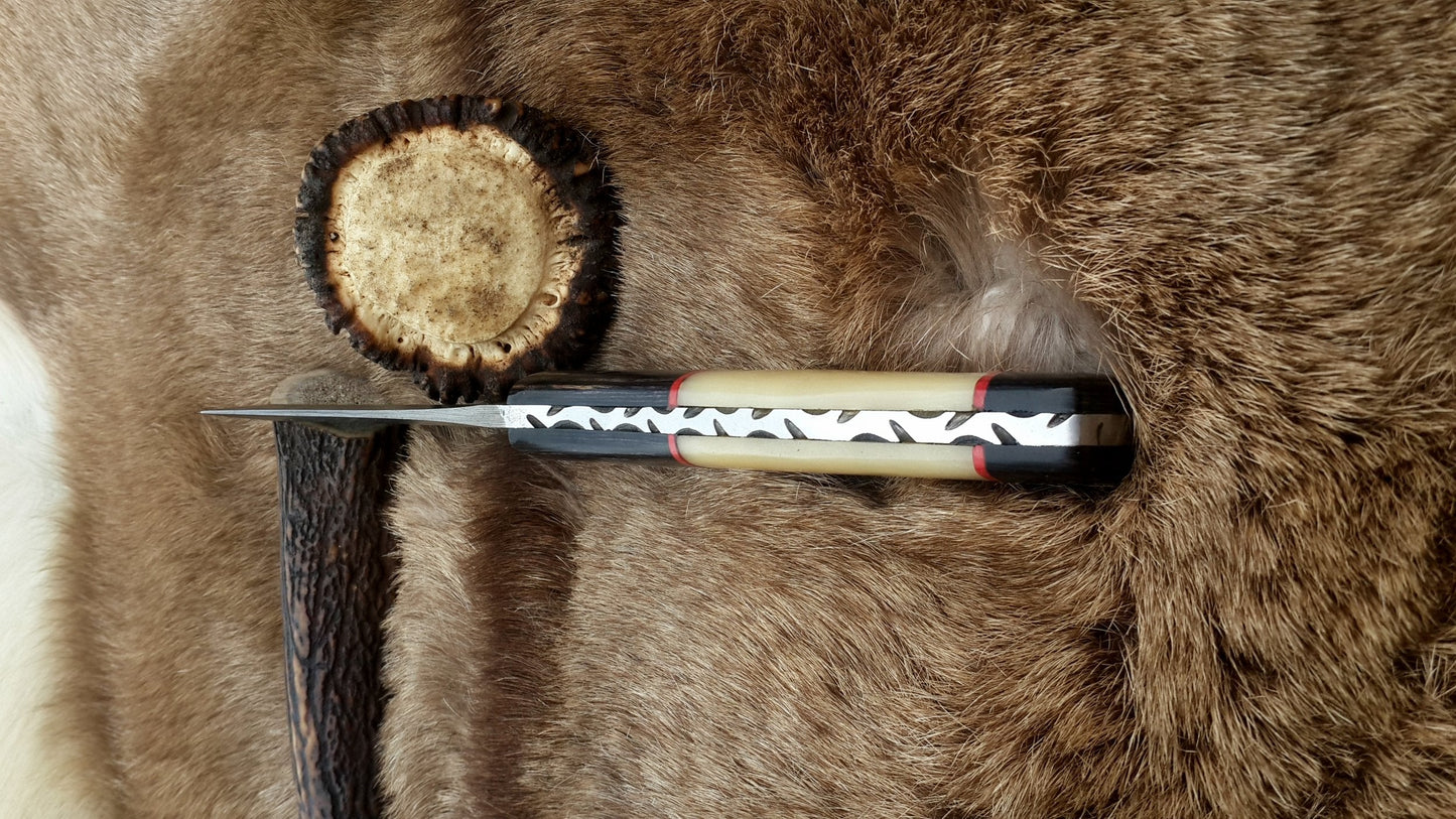 The Master Hunter: Custom Handmade Damascus Steel Fixed-Blade Hunting Knife | Camel Bone & Exotic Wood | 10 Inches | KBS Knives