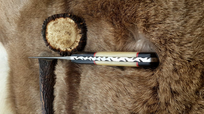 The Master Hunter: Custom Handmade Damascus Steel Fixed-Blade Hunting Knife | Camel Bone & Exotic Wood | 10 Inches | KBS Knives