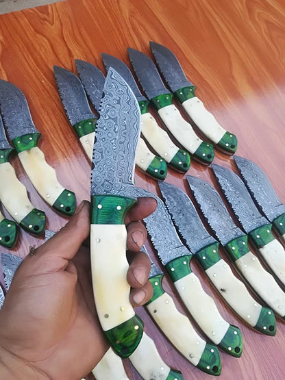 Custom Handmade Raindrop Damascus Steel Hunting Skinning Camping Knives