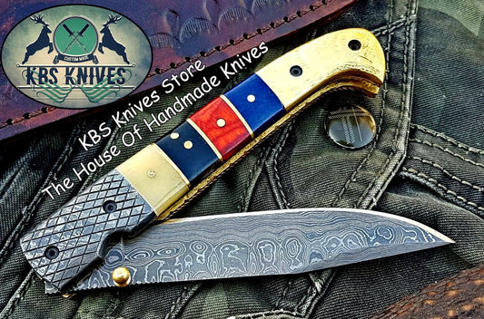 Custom Handmade Damascus Blade Folding Pocket Knife