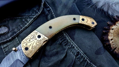 Custom Handmade Damascus Steel Folding Pocket Knife