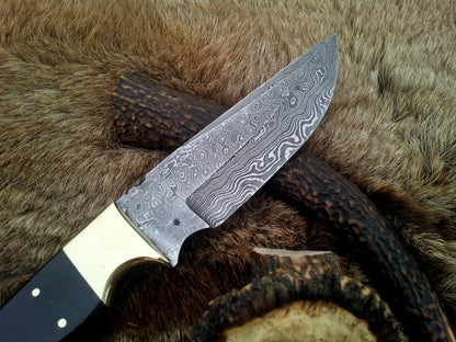 KBS Knives: Custom Handmade Fixed-Blade Hunting Knife | Raindrops Damascus Steel | 10 Inches