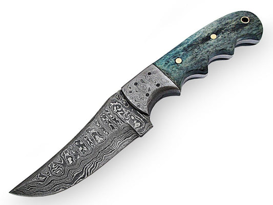 Custom Handmade Damascus Steel Colored Bone Handle Knife