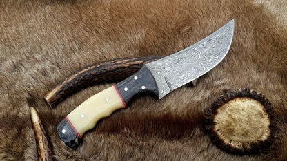 The Master Hunter: Custom Handmade Damascus Steel Fixed-Blade Hunting Knife | Camel Bone & Exotic Wood | 10 Inches | KBS Knives