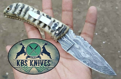 Custom Handmade Damascus Steel EDC Folding Knife With Pocket Clip