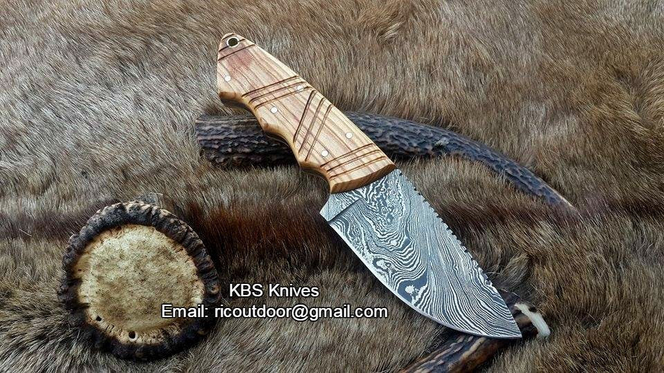 Custom Handmade Fixed-Blade Skinning Knife with Olivewood Handle