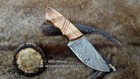 Custom Handmade Fixed-Blade Skinning Knife with Olivewood Handle