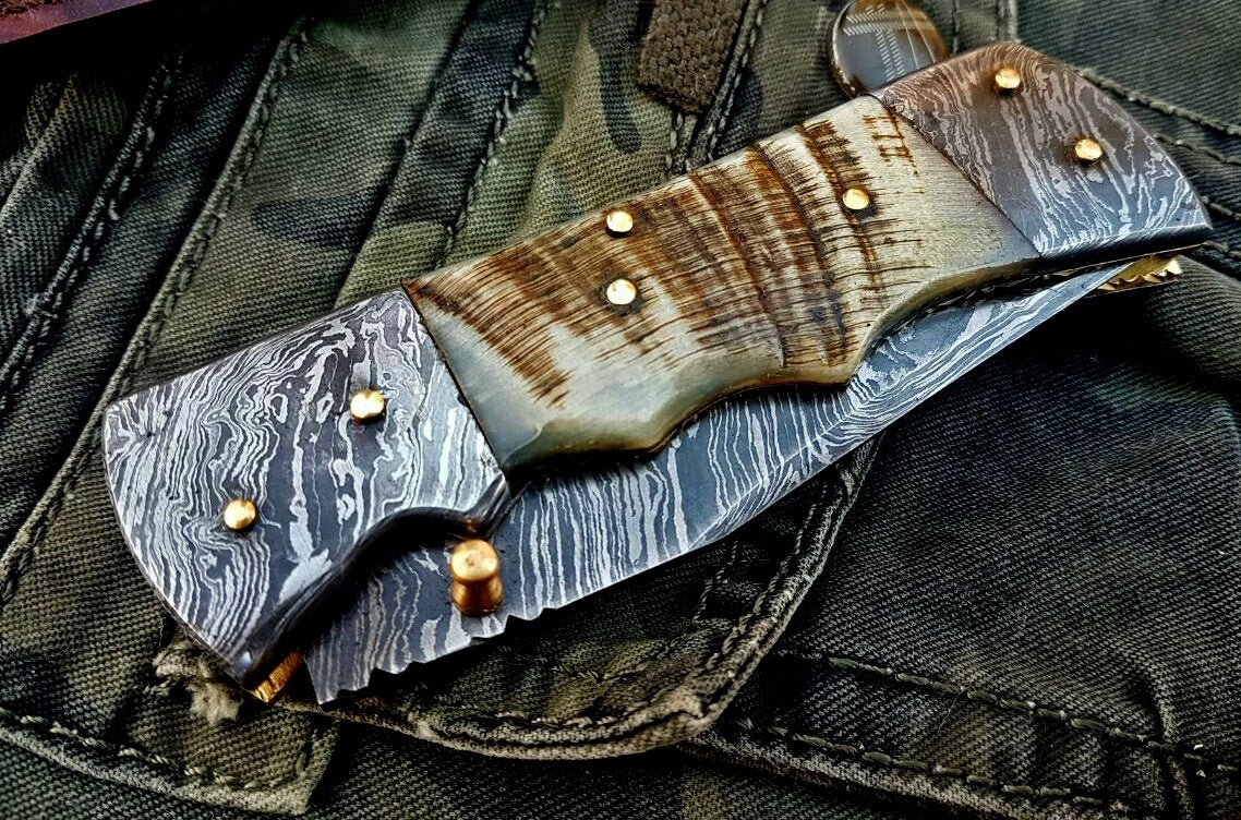 Custom Handmade Damascus Steel Folding Knife