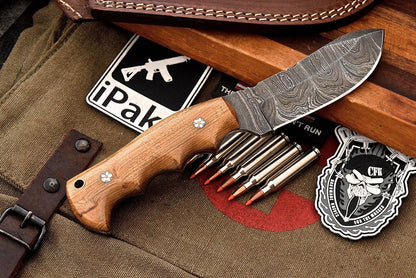 Custom Handmade Damascus Olive Wood Skinning Hunting Skinner EDC Knife