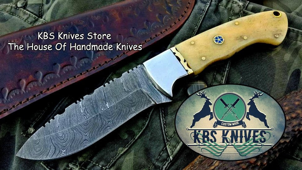 Custom Handmade Damascus Steel Hunting Skinning Camping Knife
