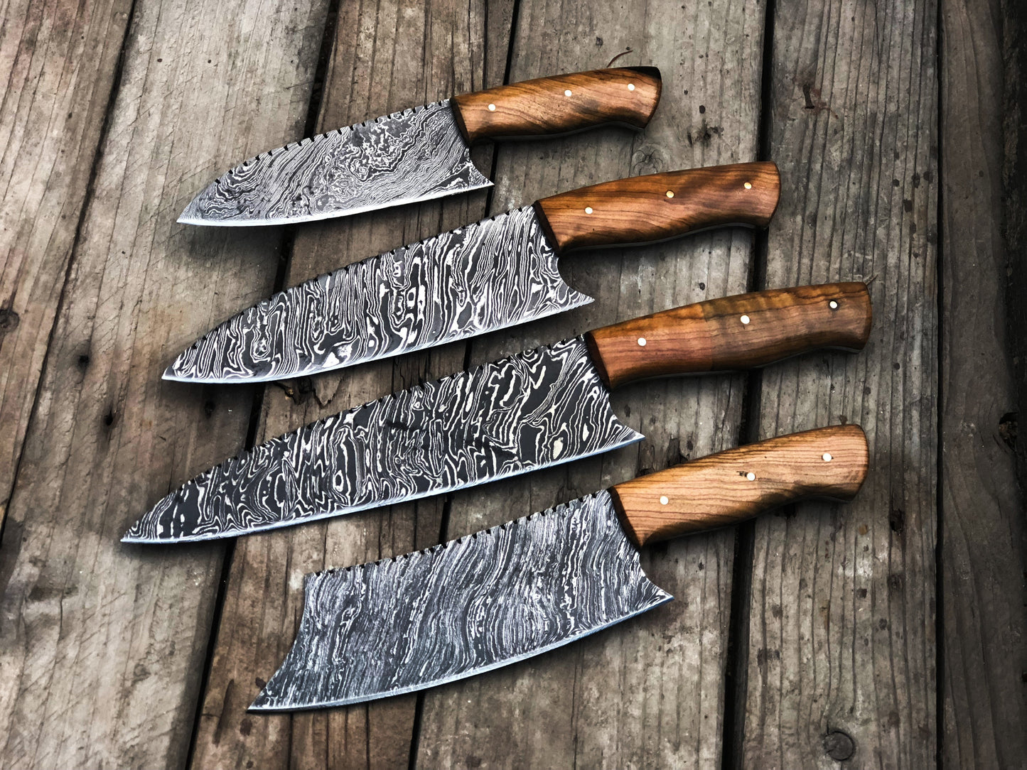 Christmas Sale !!! Full Tang Custom Handmade Damascus Steel Kitchen Knives Set