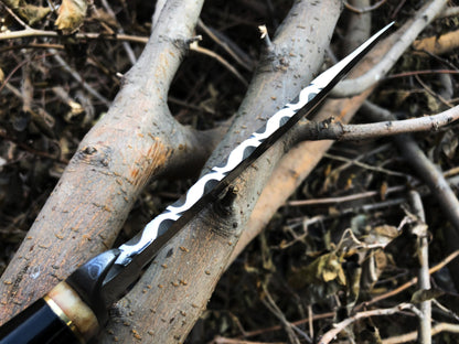 Top Quality Hunting Bowie Knife | D2 Steel Blade | Bone, Buffalo, Wood Handle with Damascus Guard | 13 Inches | Leather Sheath | KBS Knives Store