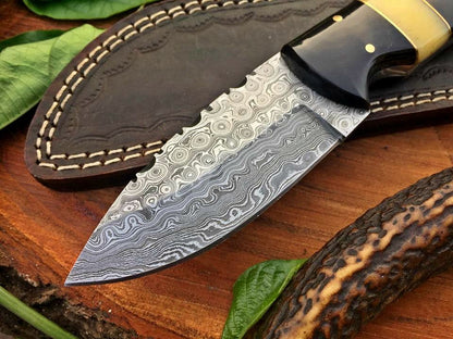 Custom Handmade Raindrop Damascus Steel Hunting Skinning Knife
