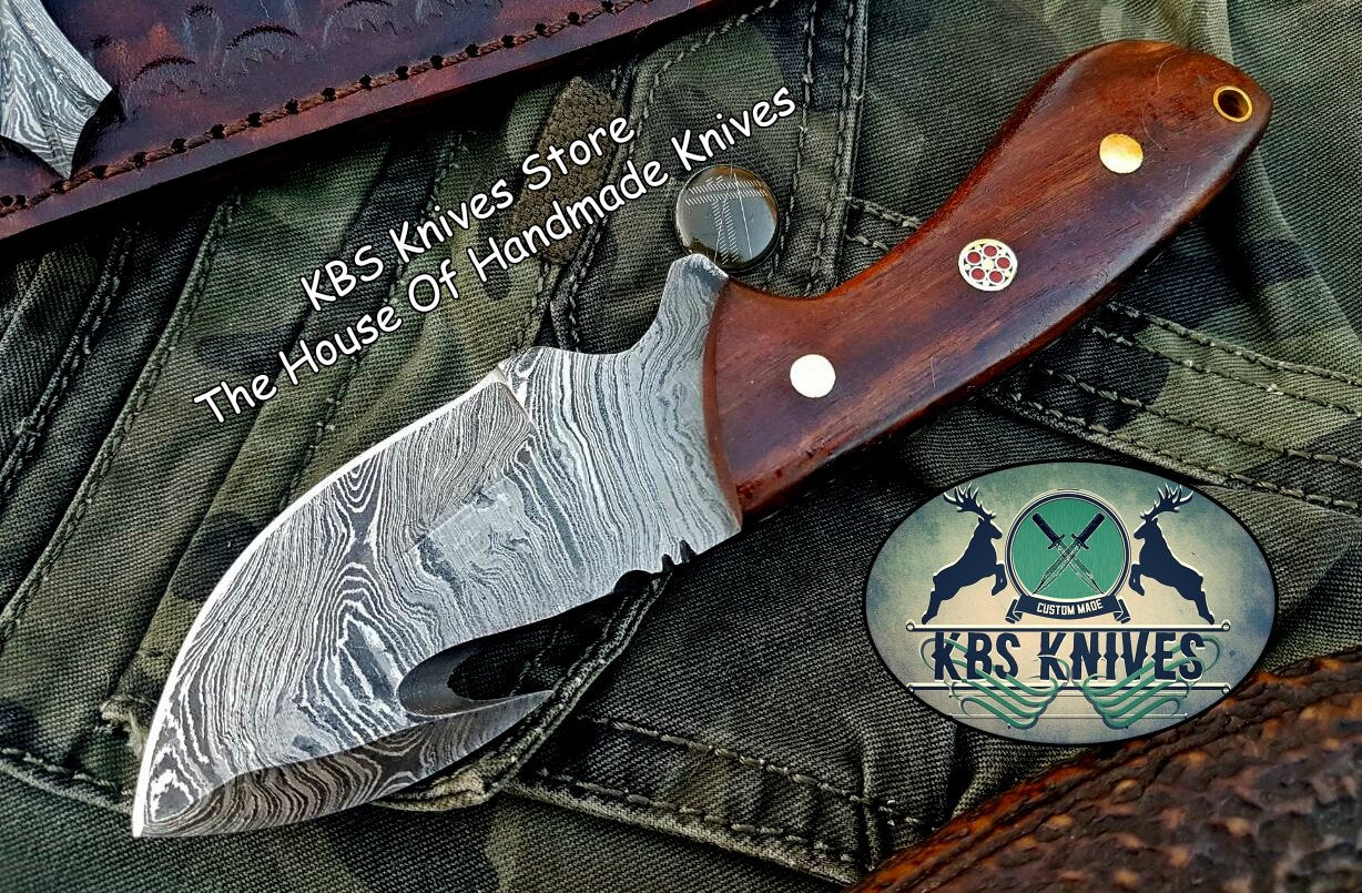 Custom Handmade Damascus Steel Guthook Skinning Knife