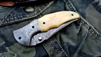 Custom Handmade Damascus Steel Folding Pocket Knife