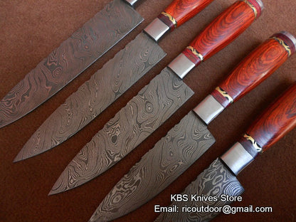 Hand Made Damascus Kitchen Knives Set