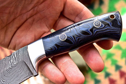 Custom Handmade Damascus Bushcraft Hunting Skinning Skinner Micarta Knife