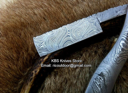 Premium Antique Razor with Damascus Steel Blade and Damascus Steel Scales Handle - Includes Leather Case - Available Exclusively at KBS Knives Store