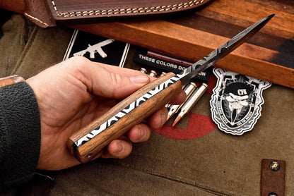 Custom Handmade Damascus Olive Wood Skinning Hunting Skinner EDC Knife