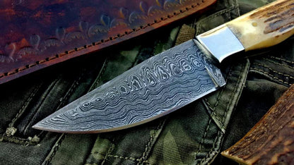 Custom Handmade Twist Damascus Steel EDC Skinning Knife
